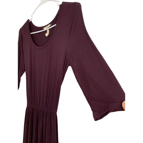 Matilda Jane Womens Burgundy 3/4 Sleeve Dress With Attached Belt & Elastic Waist - Picture 7 of 9